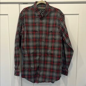 Orvis Men's Red and Gray Plaid Shirt
